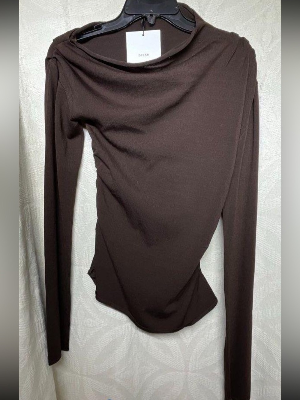 NWT Brown Long-Sleeve Slim Crew Neck Top